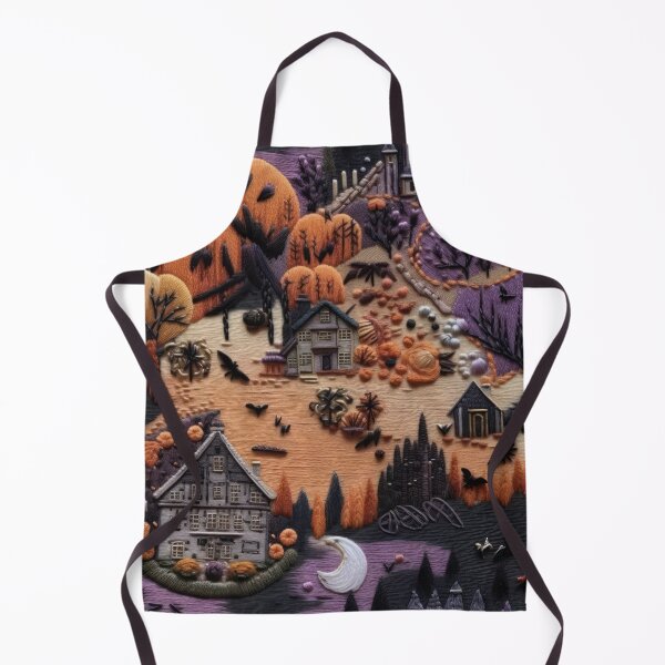 Item preview, Embroidered Halloween Pattern, Castle, Pumpkins, Trees designed and sold by Sunmoonlove.