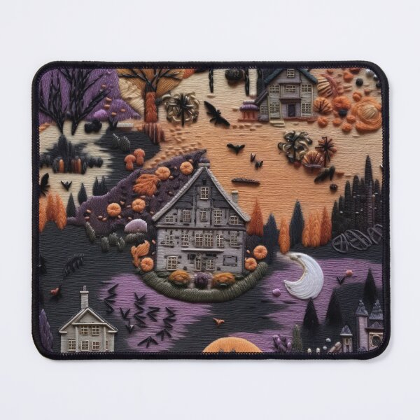 Item preview, Embroidered Halloween Pattern, Castle, Pumpkins, Trees designed and sold by Sunmoonlove.