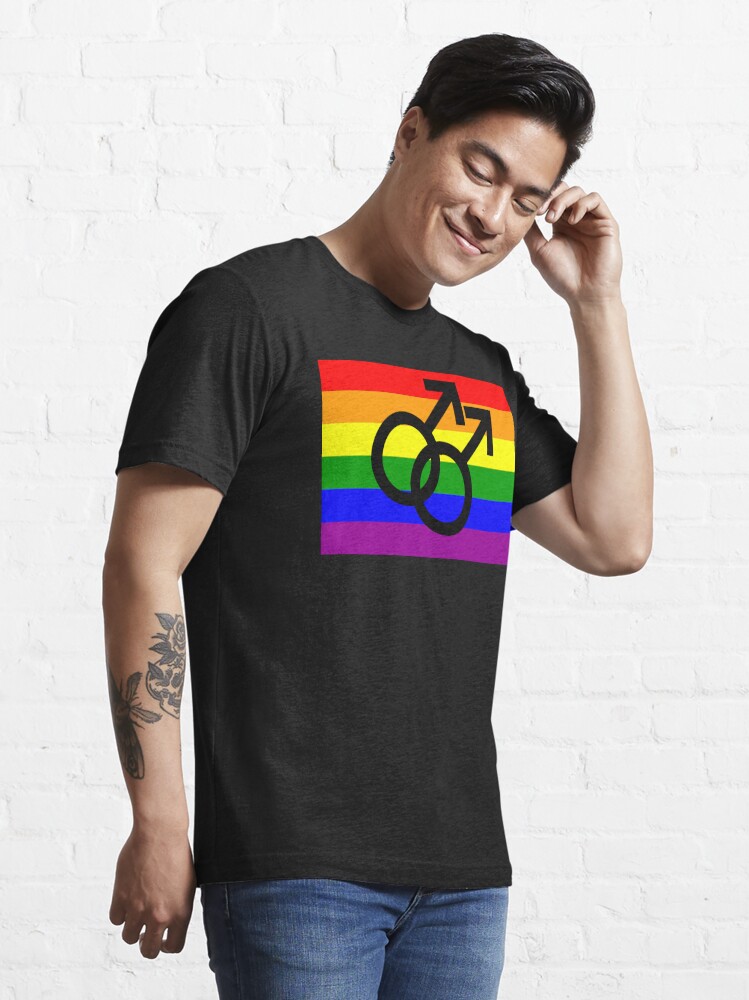 Gay Pride Rainbow Flag Shirt With Two Male Mars Symbols