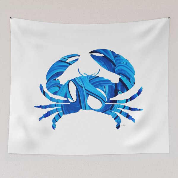 Item preview, Blue And White Beach Crab Art designed and sold by Sharon Cummings Art.