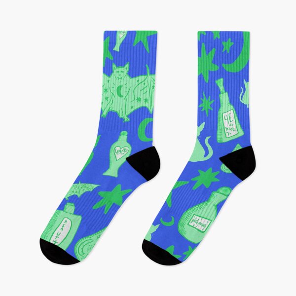 Item preview, Witchy Halloween Doodles, Green over Blue designed and sold by Daydreamer Alley.