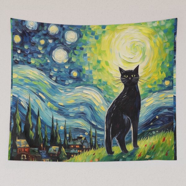 Item preview, Cat Van gogh Inspired Starry Night Painting for Van gogh Lovers designed and sold by Vangoholic.