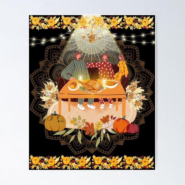 Item preview, Thanksgiving Dinner with family, parents and daughter, orange and food colors designed and sold by ariverde.