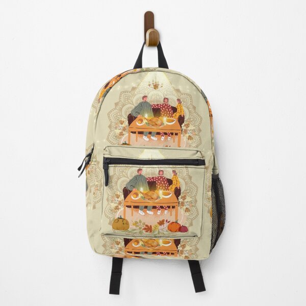 Item preview, Thanksgiving Dinner with family, parents and daughter, orange and food colors designed and sold by ariverde.
