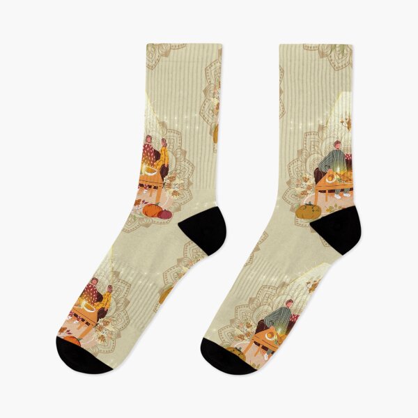 Item preview, Thanksgiving Dinner with family, parents and daughter, orange and food colors designed and sold by ariverde.