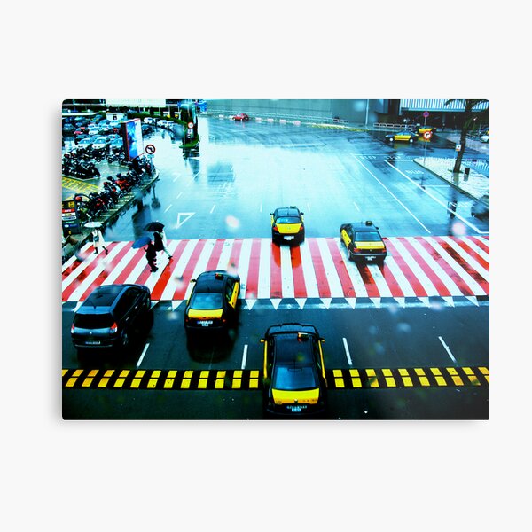 Cabs & the Candy striped crosswalk Metal Print