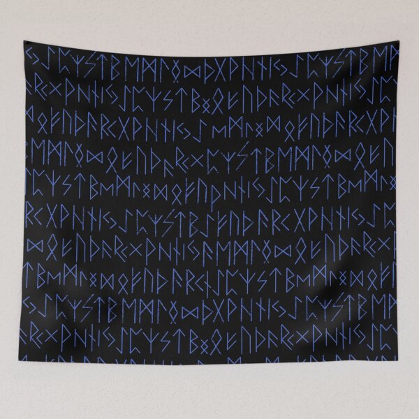 Item preview, Elder Futhark Norse Runes Pattern - Black and Blue designed and sold by AllRyeTea.