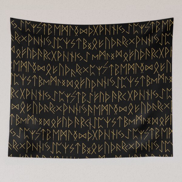 Item preview, Elder Futhark Norse Runes Pattern - Black and Gold designed and sold by AllRyeTea.