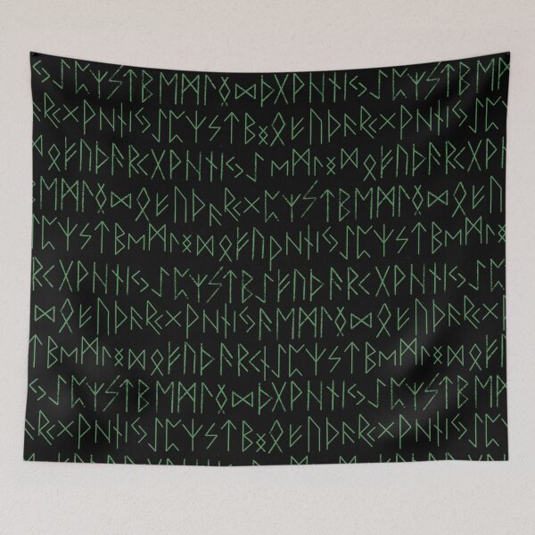 Item preview, Elder Futhark Norse Runes Pattern - Black and Green designed and sold by AllRyeTea.