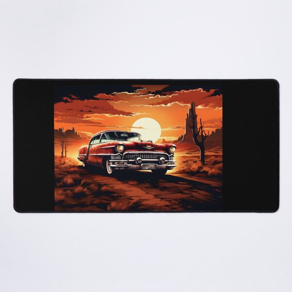 Item preview, Vintage american classic car in the desert at sunset designed and sold by AI-Only Creations.