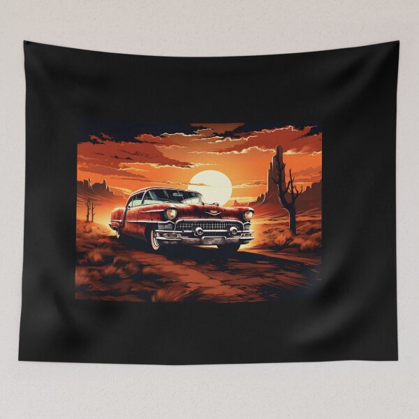 Item preview, Vintage american classic car in the desert at sunset designed and sold by AI-Only Creations.