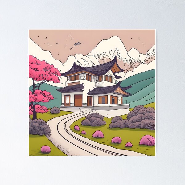 Item preview, Old Traditional Korean house Hanok Drawing designed and sold by Patricks-Art.