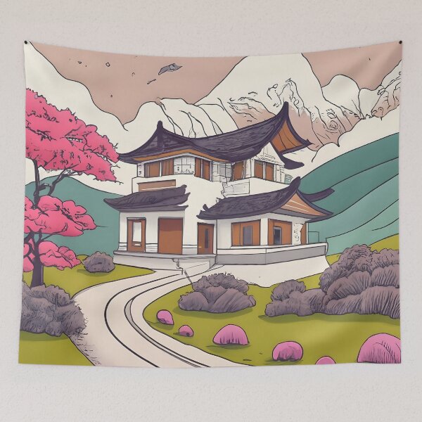 Item preview, Old Traditional Korean house Hanok Drawing designed and sold by Patricks-Art.