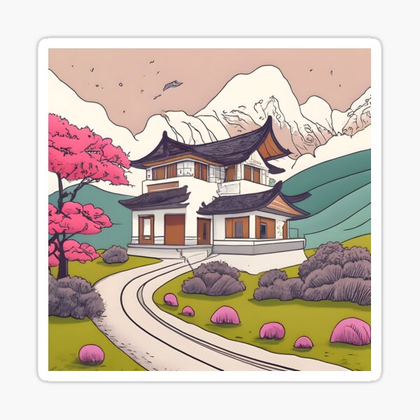 Item preview, Old Traditional Korean house Hanok Drawing designed and sold by Patricks-Art.