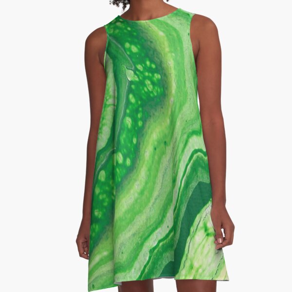 Green Geode Acrylic Pour A-Line Dress