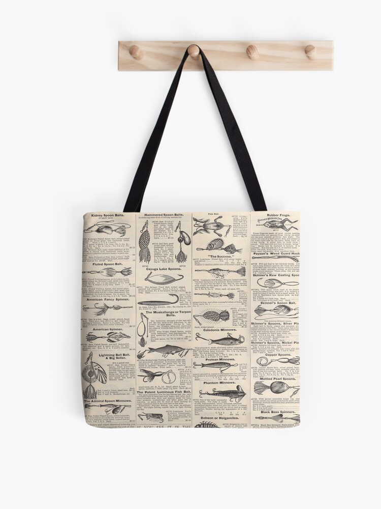 Fishing Lures Vintage Newsprint Advertising Antique Tote Bag for Sale by  antiqueart