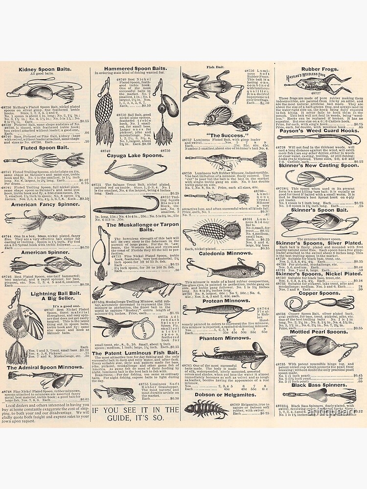 Fishing Lures Vintage Newsprint Advertising Antique Poster for