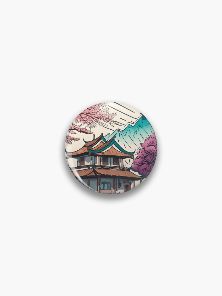 Thumbnail 1 of 3, Pin, Old Traditional Chinese house Siheyuan, minimalistic ink drawing designed and sold by Patricks-Art.
