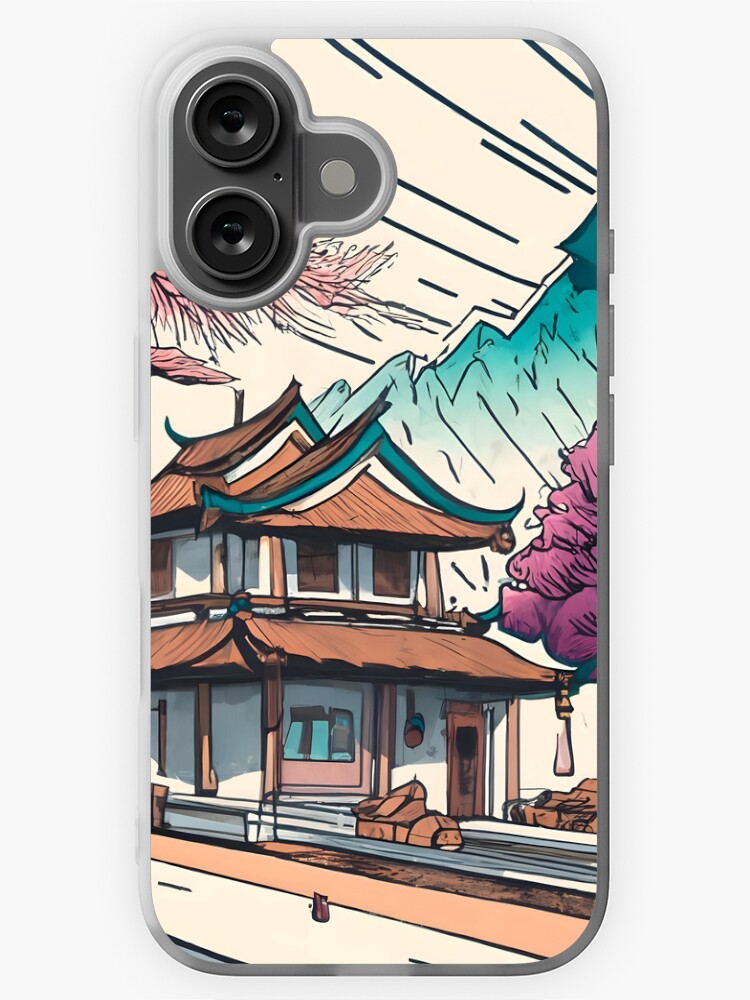 Thumbnail 1 of 5, iPhone Case, Old Traditional Chinese house Siheyuan, minimalistic ink drawing designed and sold by Patricks-Art.