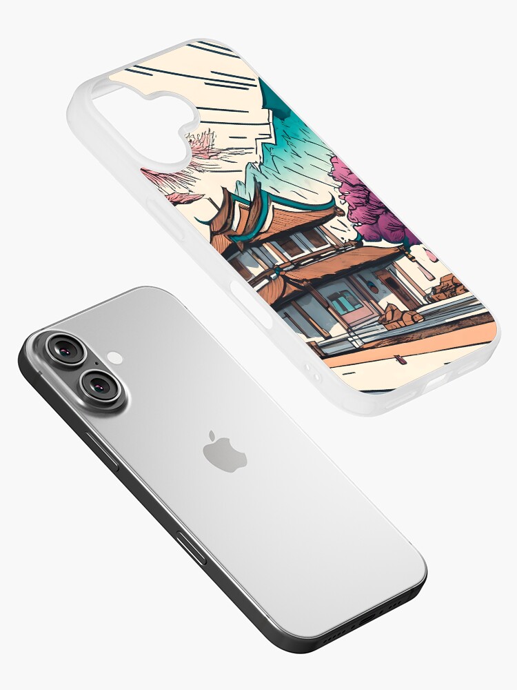 Thumbnail 2 of 5, iPhone Case, Old Traditional Chinese house Siheyuan, minimalistic ink drawing designed and sold by Patricks-Art.