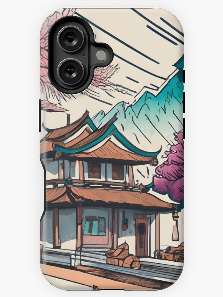 Thumbnail 1 of 4, iPhone Case, Old Traditional Chinese house Siheyuan, minimalistic ink drawing designed and sold by Patricks-Art.