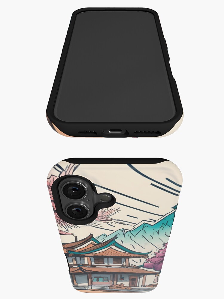 Thumbnail 3 of 4, iPhone Case, Old Traditional Chinese house Siheyuan, minimalistic ink drawing designed and sold by Patricks-Art.