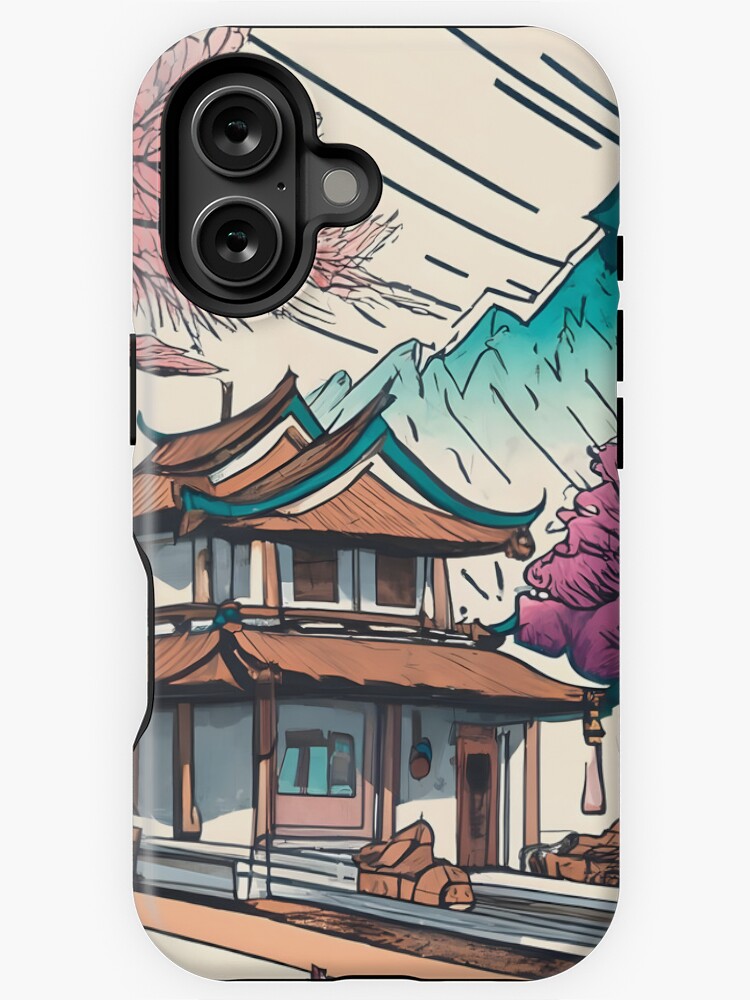 Thumbnail 1 of 4, iPhone Case, Old Traditional Chinese house Siheyuan, minimalistic ink drawing designed and sold by Patricks-Art.