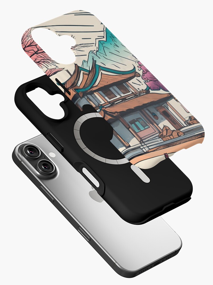 Thumbnail 2 of 4, iPhone Case, Old Traditional Chinese house Siheyuan, minimalistic ink drawing designed and sold by Patricks-Art.