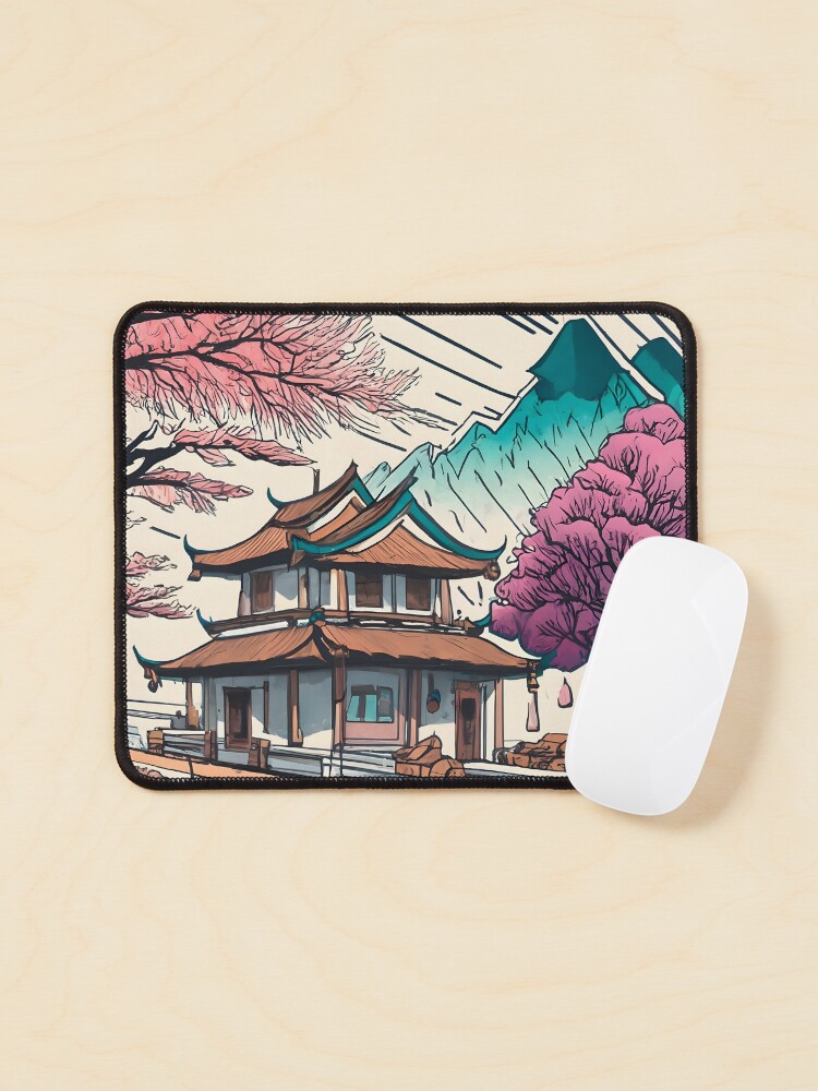 Thumbnail 1 of 5, Mouse Pad, Old Traditional Chinese house Siheyuan, minimalistic ink drawing designed and sold by Patricks-Art.