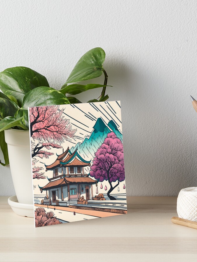 Thumbnail 1 of 2, Art Board Print, Old Traditional Chinese house Siheyuan, minimalistic ink drawing designed and sold by Patricks-Art.