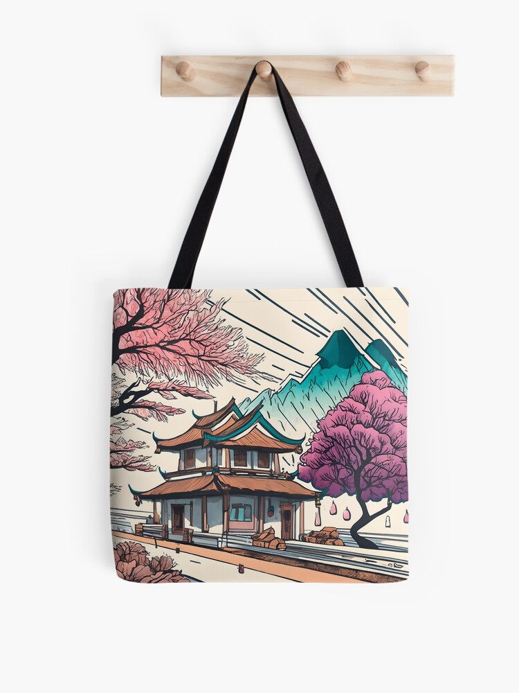 Thumbnail 1 of 2, Tote Bag, Old Traditional Chinese house Siheyuan, minimalistic ink drawing designed and sold by Patricks-Art.