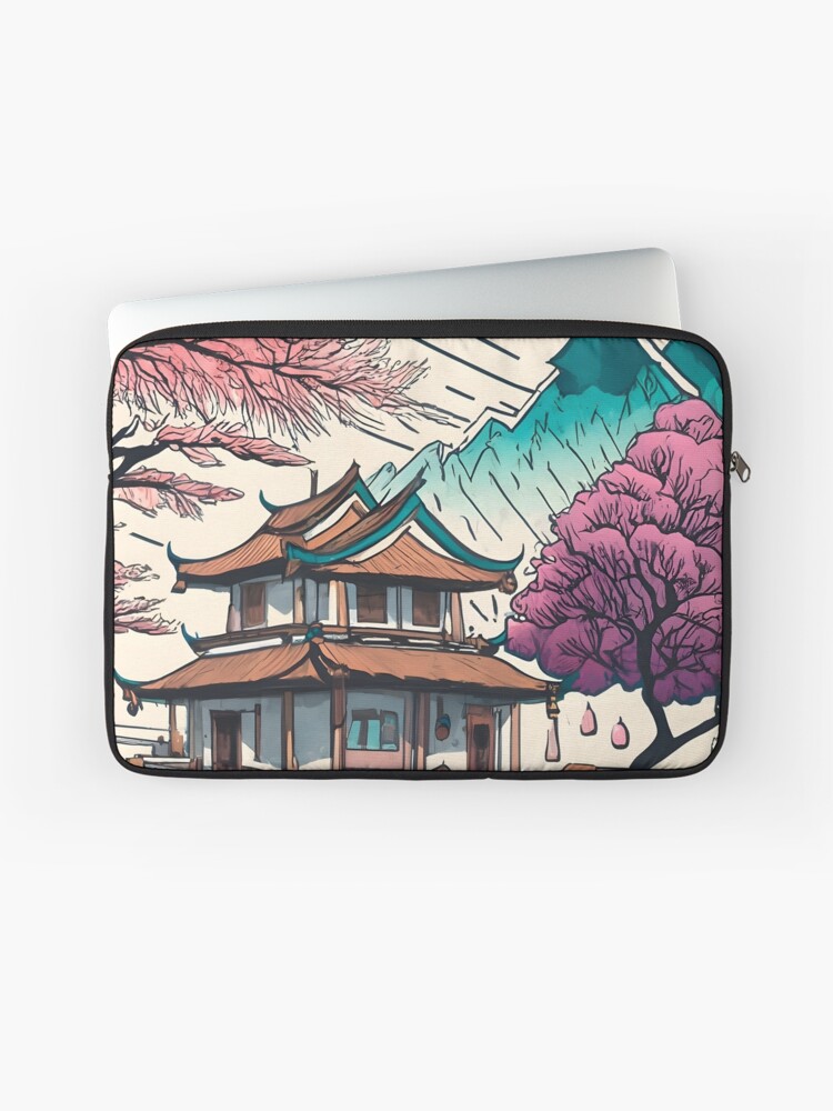 Thumbnail 1 of 2, Laptop Sleeve, Old Traditional Chinese house Siheyuan, minimalistic ink drawing designed and sold by Patricks-Art.