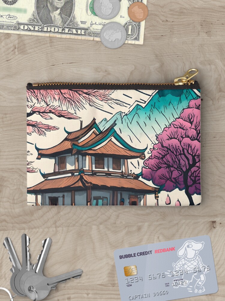 Thumbnail 3 of 4, Zipper Pouch, Old Traditional Chinese house Siheyuan, minimalistic ink drawing designed and sold by Patricks-Art.