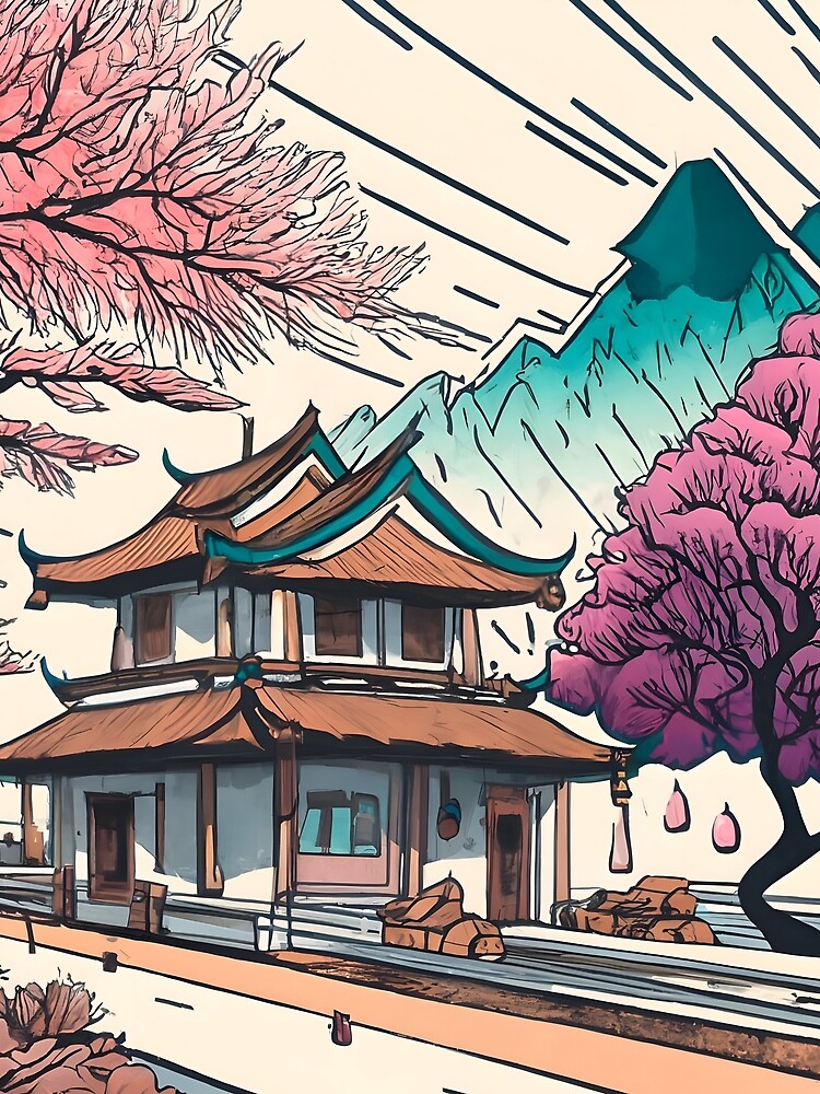 Thumbnail 5 of 5, Graphic T-Shirt, Old Traditional Chinese house Siheyuan, minimalistic ink drawing designed and sold by Patricks-Art.