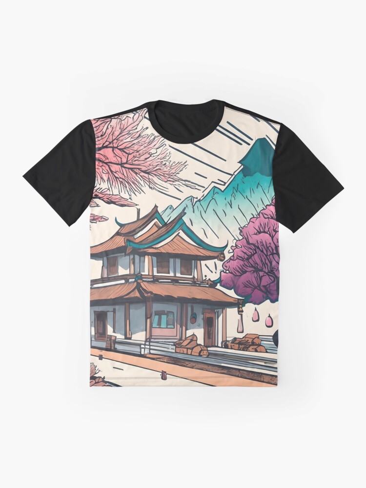 Thumbnail 4 of 5, Graphic T-Shirt, Old Traditional Chinese house Siheyuan, minimalistic ink drawing designed and sold by Patricks-Art.