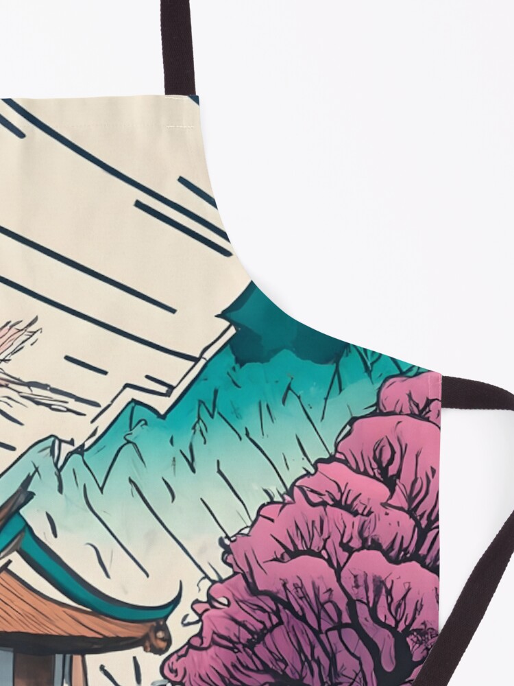 Thumbnail 3 of 6, Apron, Old Traditional Chinese house Siheyuan, minimalistic ink drawing designed and sold by Patricks-Art.