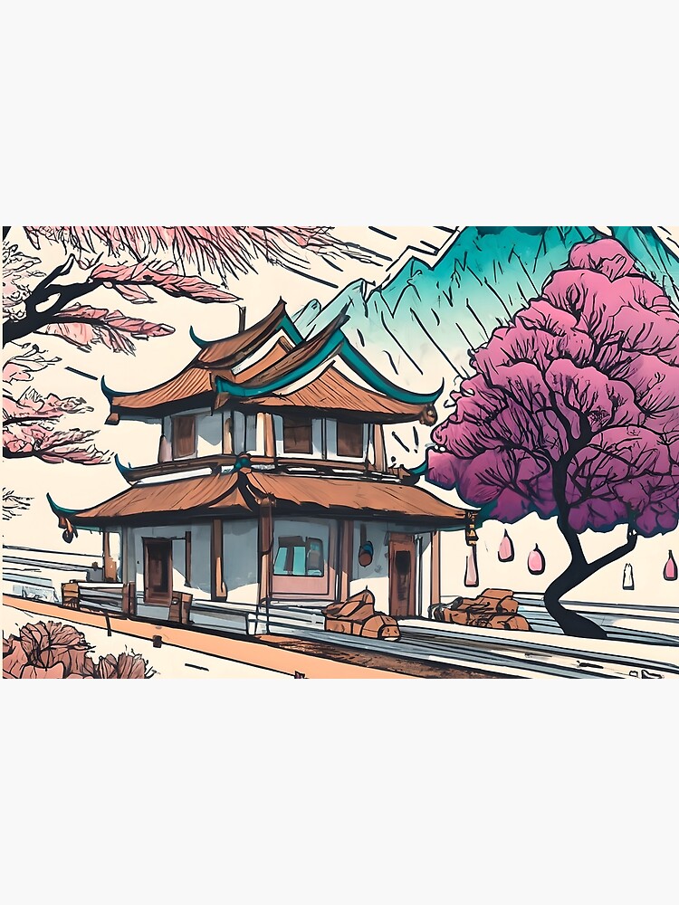Thumbnail 6 of 6, Bath Mat, Old Traditional Chinese house Siheyuan, minimalistic ink drawing designed and sold by Patricks-Art.