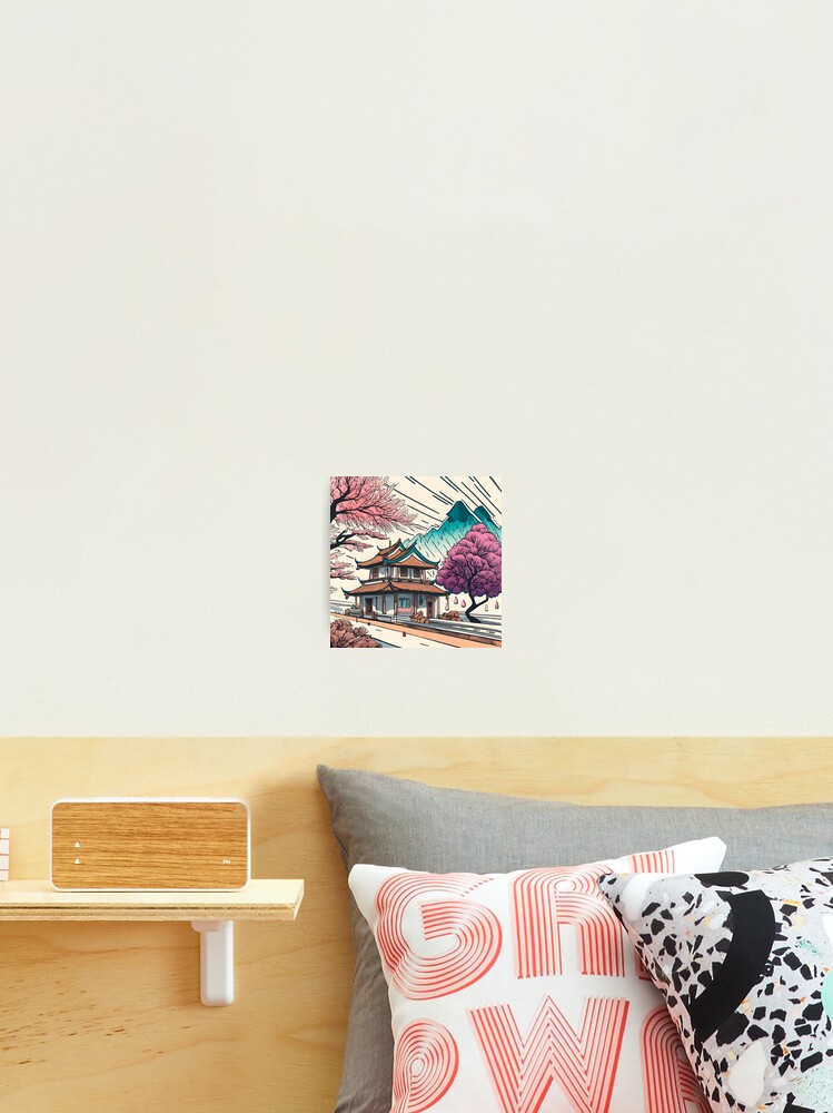 Thumbnail 2 of 3, Photographic Print, Old Traditional Chinese house Siheyuan, minimalistic ink drawing designed and sold by Patricks-Art.