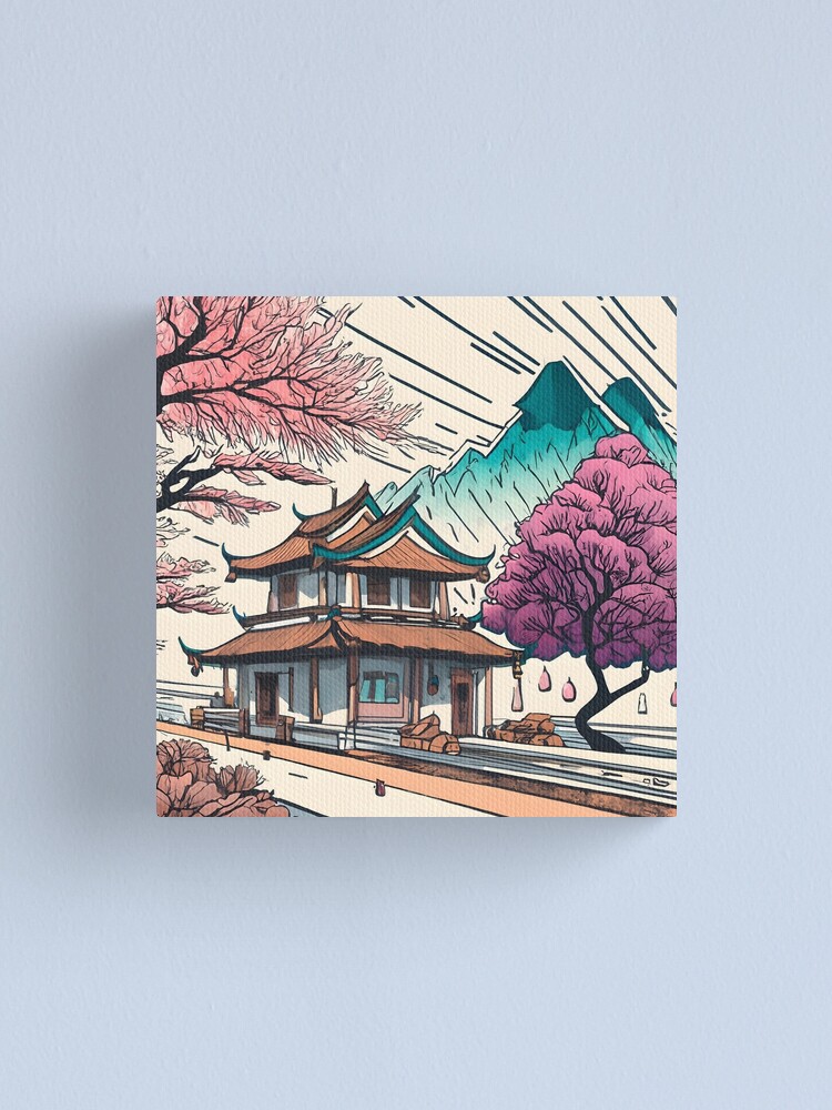 Thumbnail 1 of 3, Canvas Print, Old Traditional Chinese house Siheyuan, minimalistic ink drawing designed and sold by Patricks-Art.
