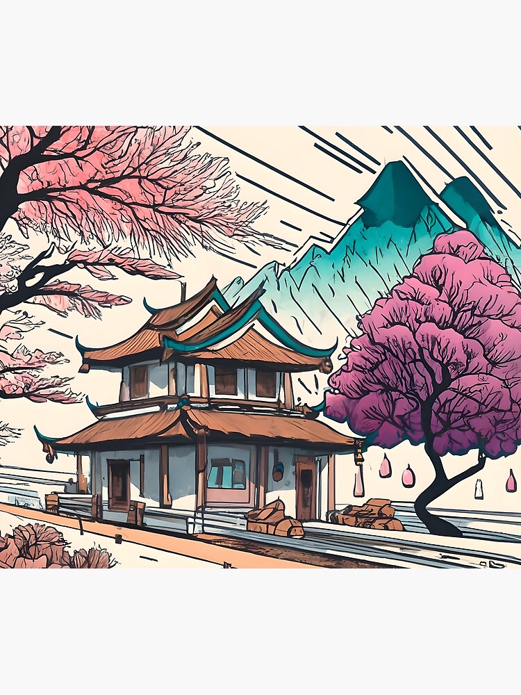Thumbnail 2 of 2, Duvet Cover, Old Traditional Chinese house Siheyuan, minimalistic ink drawing designed and sold by Patricks-Art.
