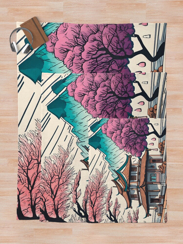 Thumbnail 5 of 6, Throw Blanket, Old Traditional Chinese house Siheyuan, minimalistic ink drawing designed and sold by Patricks-Art.