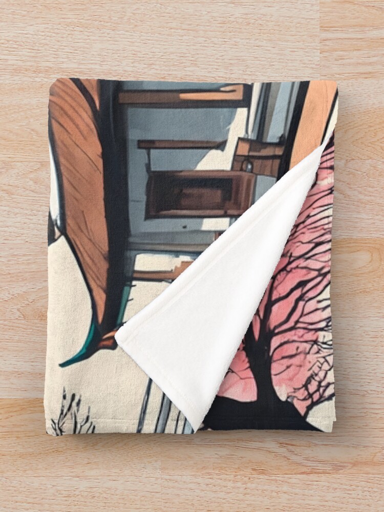 Thumbnail 3 of 6, Throw Blanket, Old Traditional Chinese house Siheyuan, minimalistic ink drawing designed and sold by Patricks-Art.