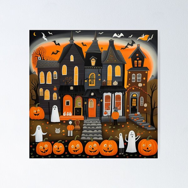 Item preview, Halloween in village,  American folk art 4 designed and sold by Gala-life1.