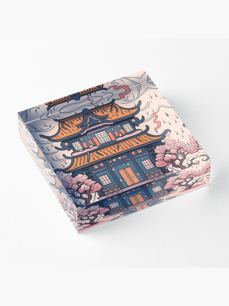 Thumbnail 3 of 5, Acrylic Block, Old Traditional Chinese house Siheyuan, minimalistic ink drawing designed and sold by Patricks-Art.