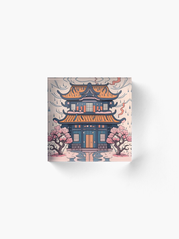Thumbnail 2 of 5, Acrylic Block, Old Traditional Chinese house Siheyuan, minimalistic ink drawing designed and sold by Patricks-Art.