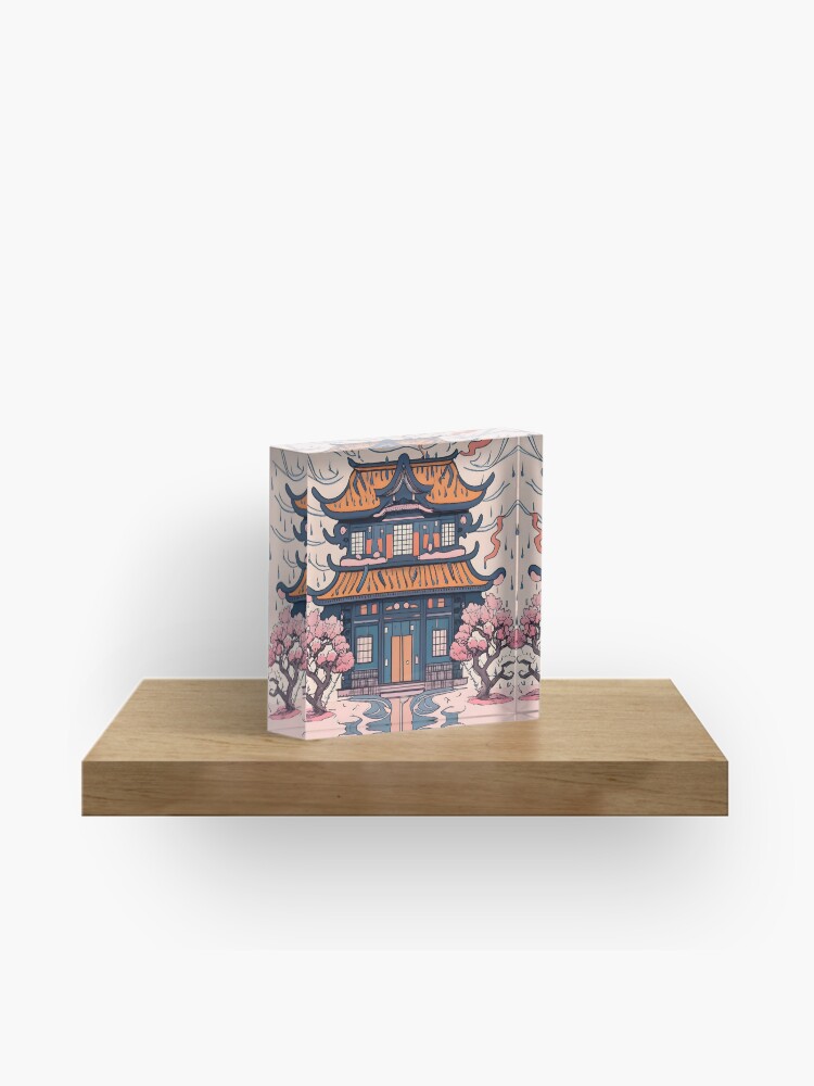 Thumbnail 1 of 5, Acrylic Block, Old Traditional Chinese house Siheyuan, minimalistic ink drawing designed and sold by Patricks-Art.