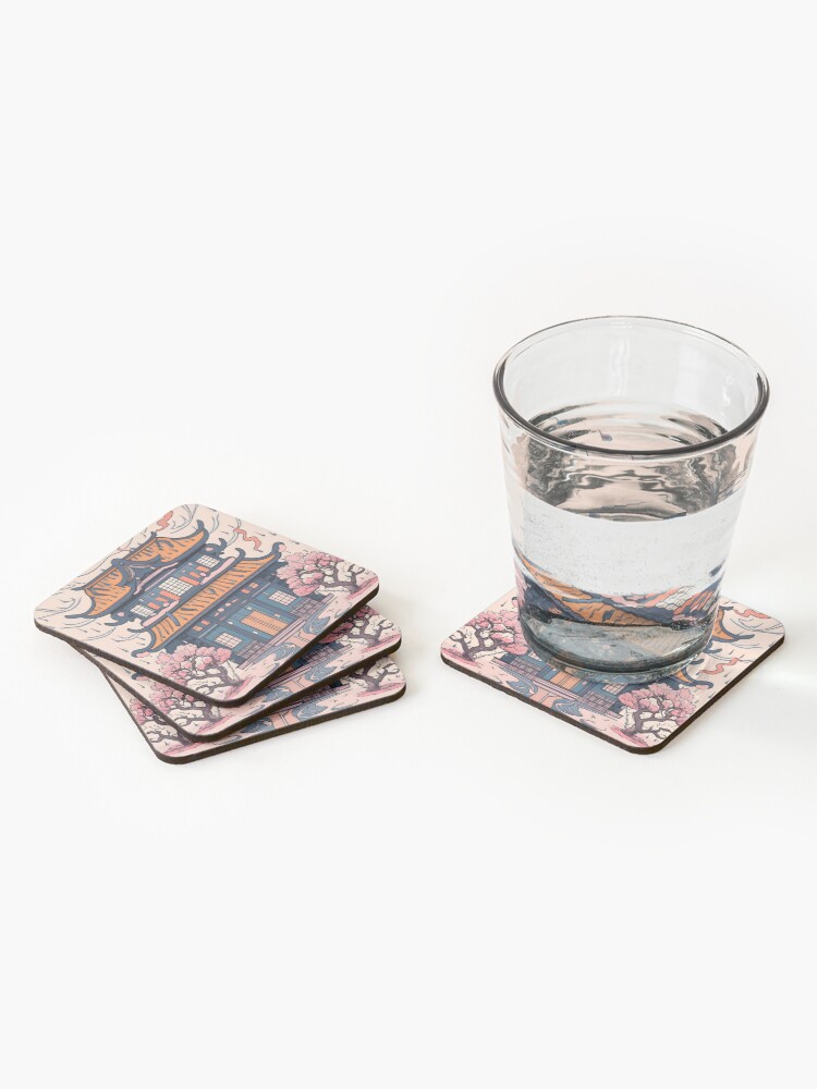 Thumbnail 2 of 5, Coasters (Set of 4), Old Traditional Chinese house Siheyuan, minimalistic ink drawing designed and sold by Patricks-Art.