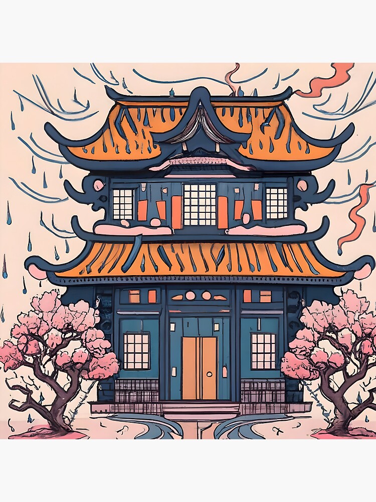Thumbnail 3 of 3, Pin, Old Traditional Chinese house Siheyuan, minimalistic ink drawing designed and sold by Patricks-Art.