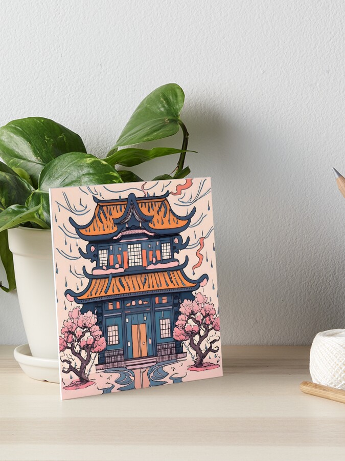 Thumbnail 1 of 2, Art Board Print, Old Traditional Chinese house Siheyuan, minimalistic ink drawing designed and sold by Patricks-Art.