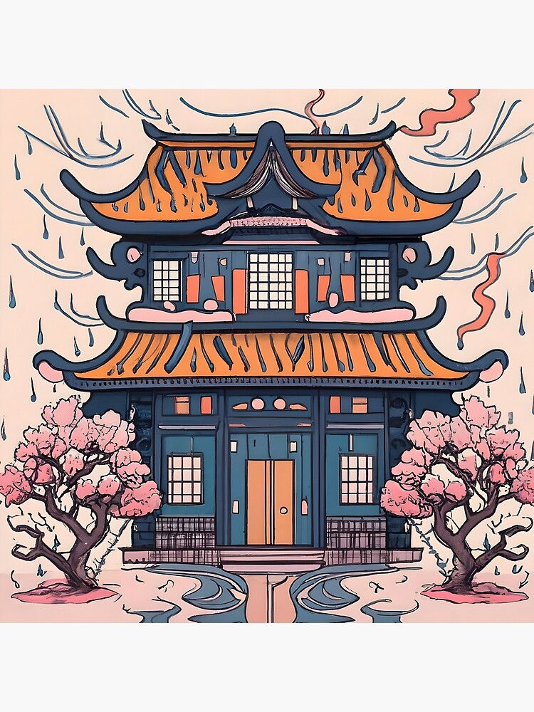 Thumbnail 4 of 4, Pillow, Old Traditional Chinese house Siheyuan, minimalistic ink drawing designed and sold by Patricks-Art.
